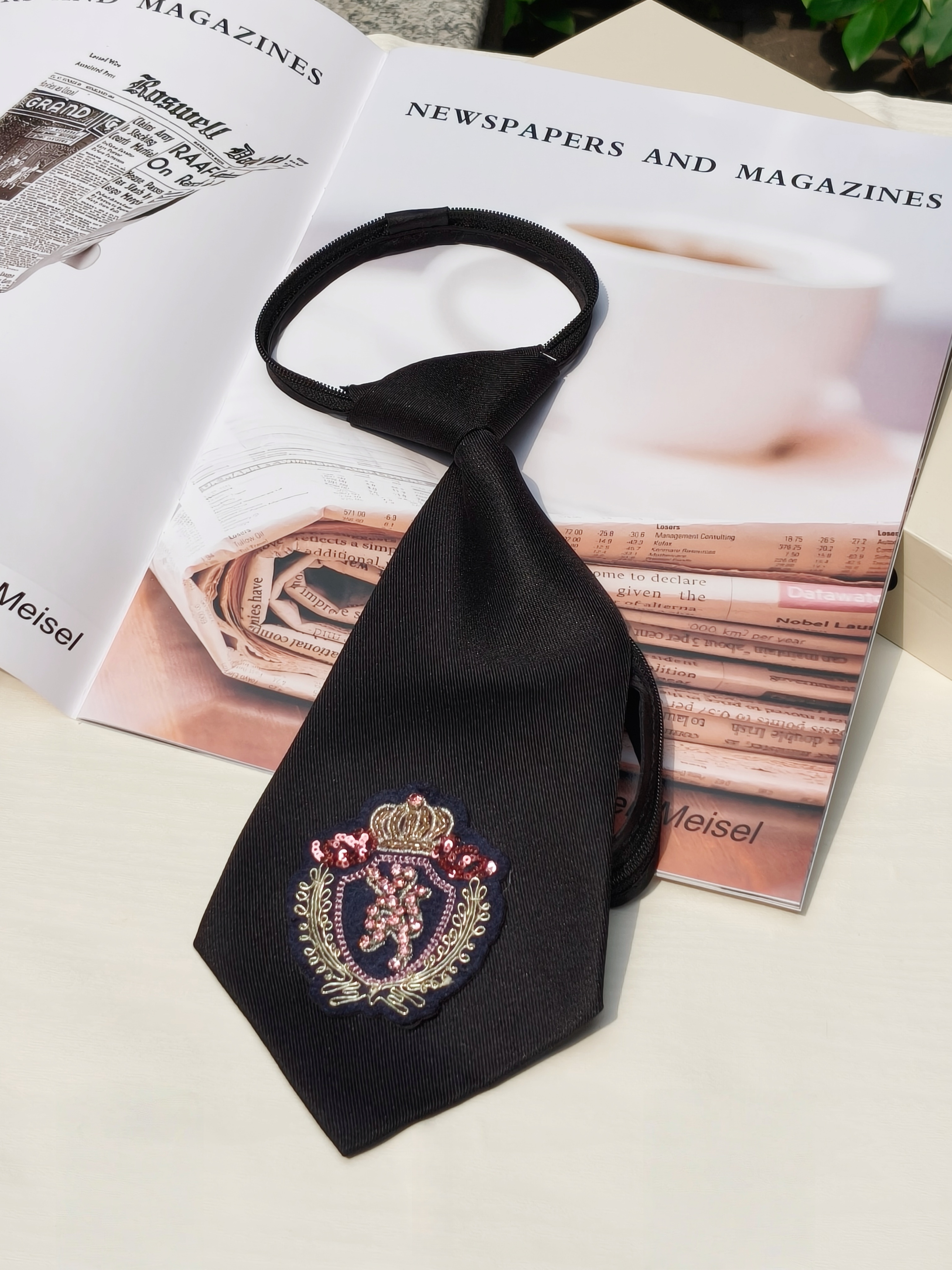Women'S Formal Day Wear - High-End Crown Badge Black Tie, No-Zipper