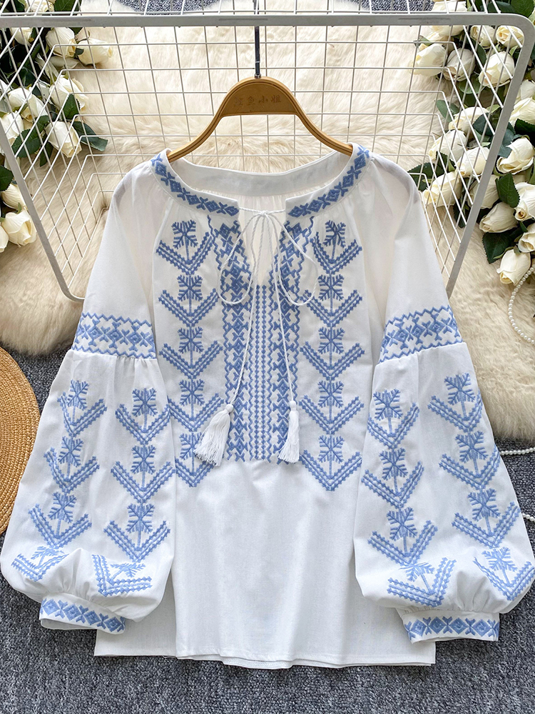Women'S Formal Wear Blouse - Women Blouse Embroidery Autumn Long Sleeve