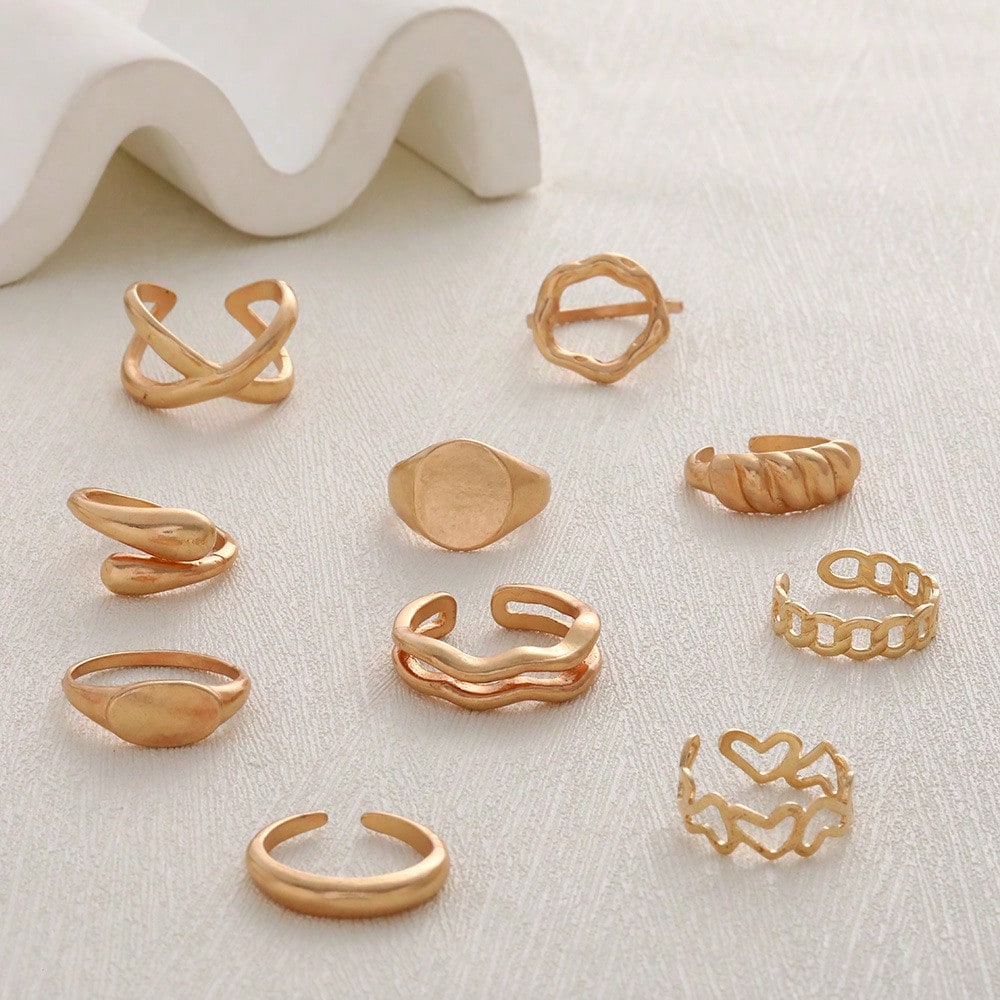 Formal Wear Jewelry For Women - 10-Piece Gold-Tone Abstract Wave And Geometric