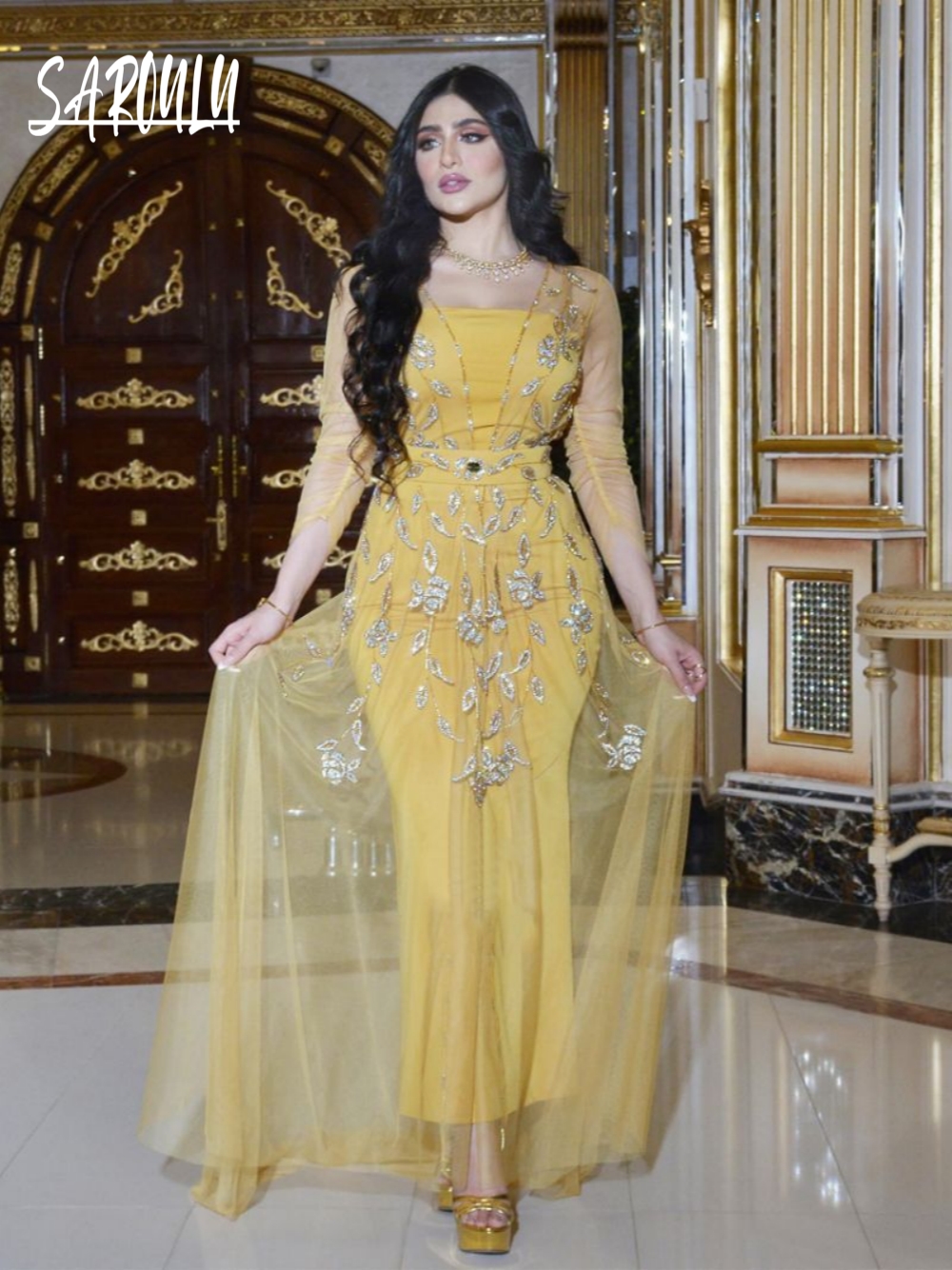 Yellow Formal Wear Women - Elegant Yellow Caftan Evening Dress Delicate