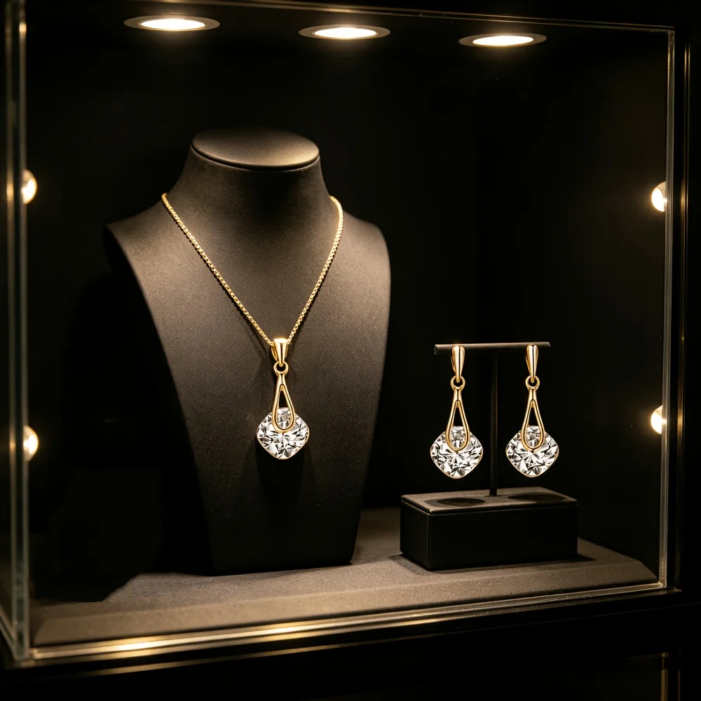 Formal Wear Jewelry For Women - 2 Pcs Gold Cushion Cut Crystal