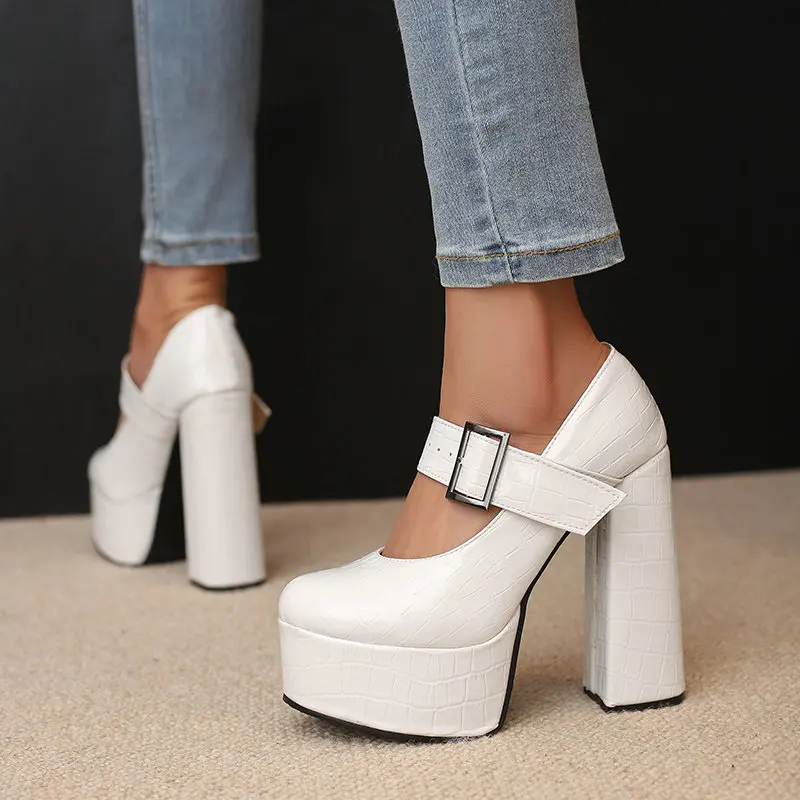 Wide Buckle Belt Round Toe Pla - Women Formal Wear For Office reseña y precio