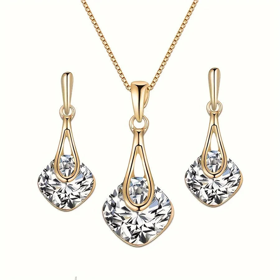 2 Pcs Gold Cushion Cut Crystal - Formal Wear Jewelry For Women reseña y precio