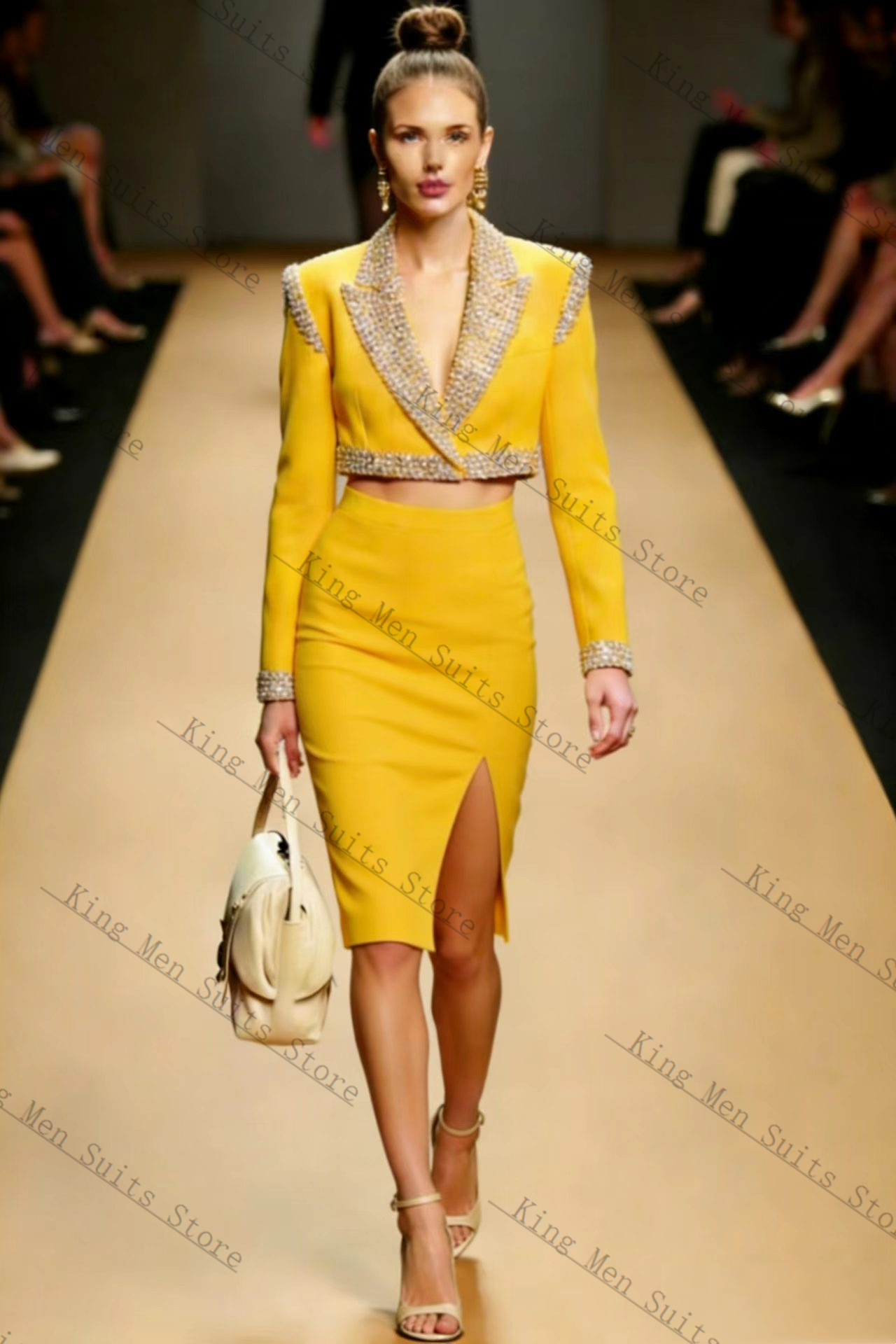 Yellow Crystals Women Suit Ski - Women'S Formal Wear For A Wedding Guest reseña y precio