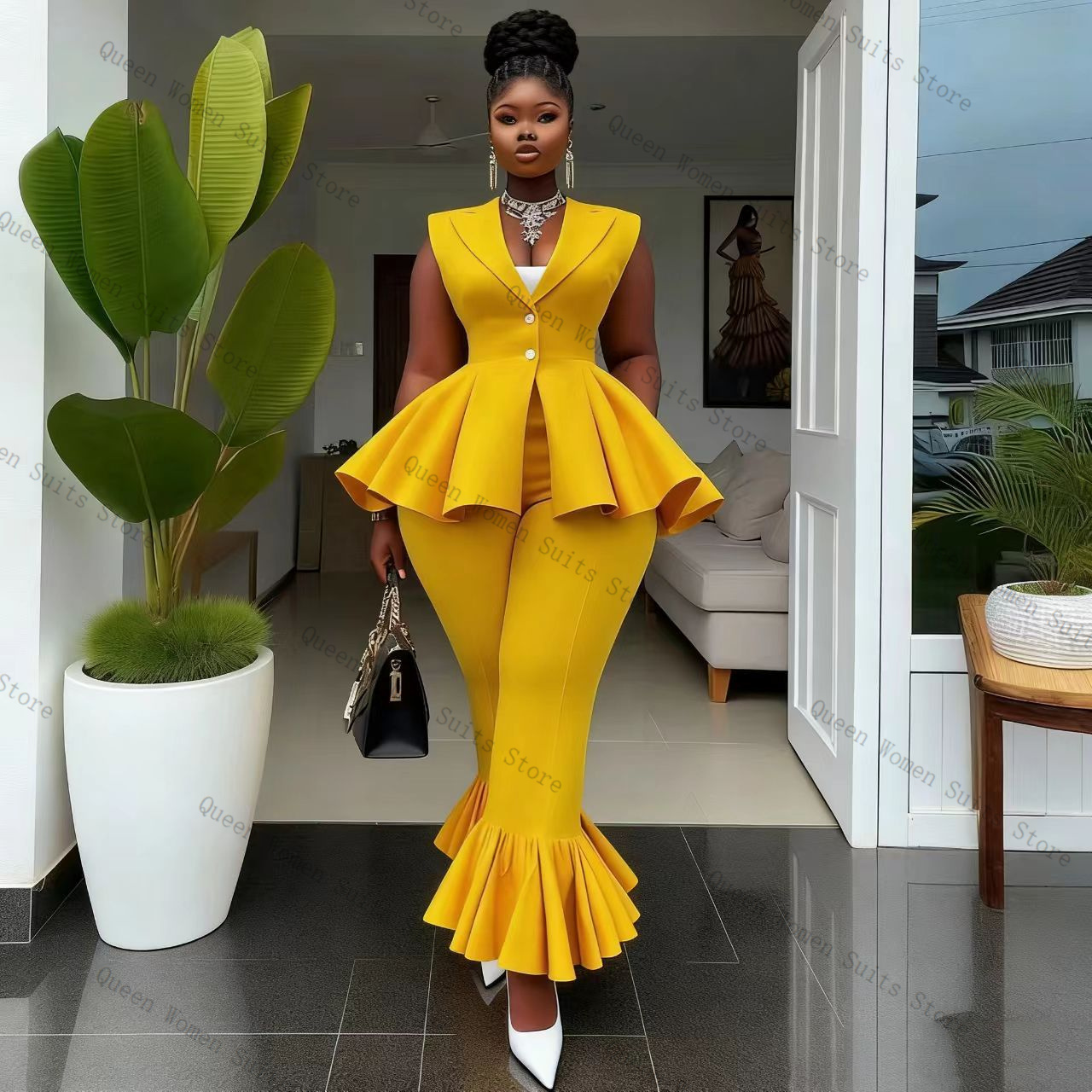 Yellow Women Suit Pants Set 2  - Yellow Formal Wear Women reseña y precio