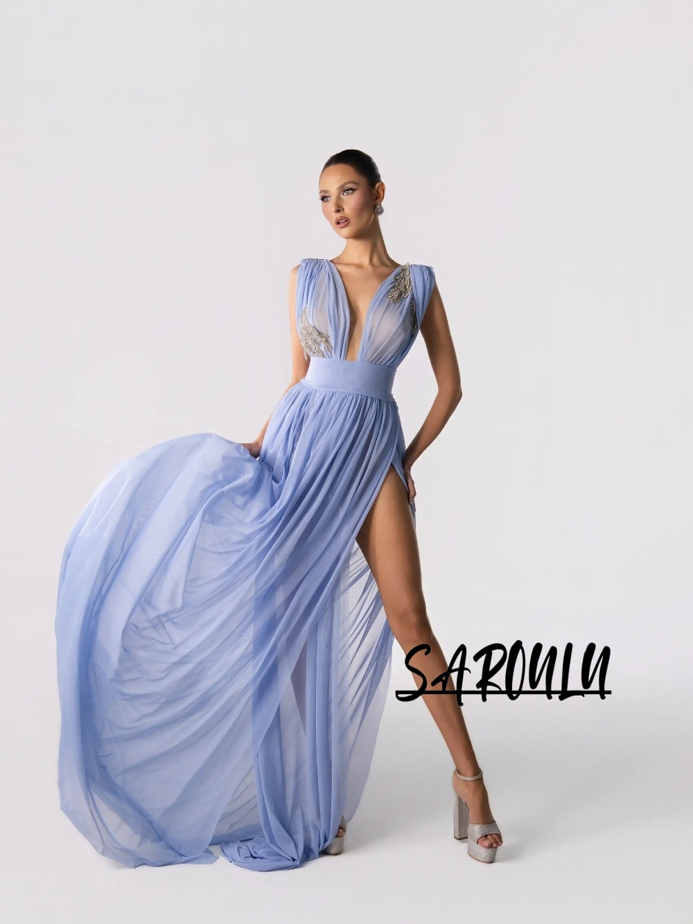 Light Blue Sexy Deep V Neck Ev - Formal Gala Wear Women reseña y precio