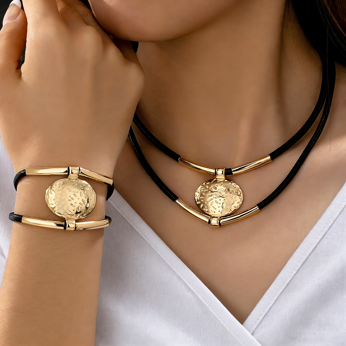 Elegant Oval Pendant Set Textu - Formal Wear Jewelry For Women reseña y precio