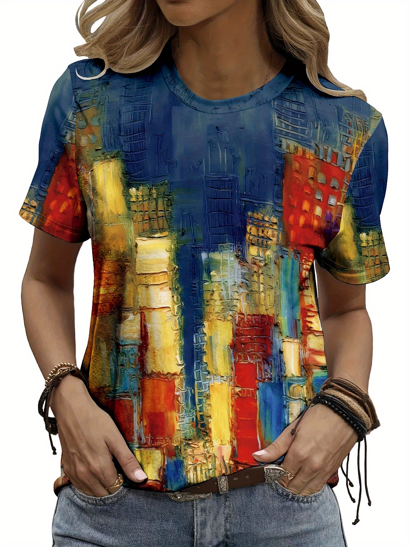 Vibrant Cityscape Women's Tee  - Women'S Formal Evening Wear Tops reseña y precio