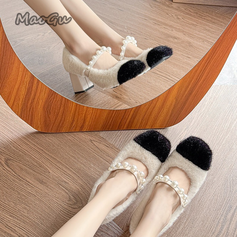 Chunky Heel Women's Furry Shoe - Women Formal Wear For Office reseña y precio
