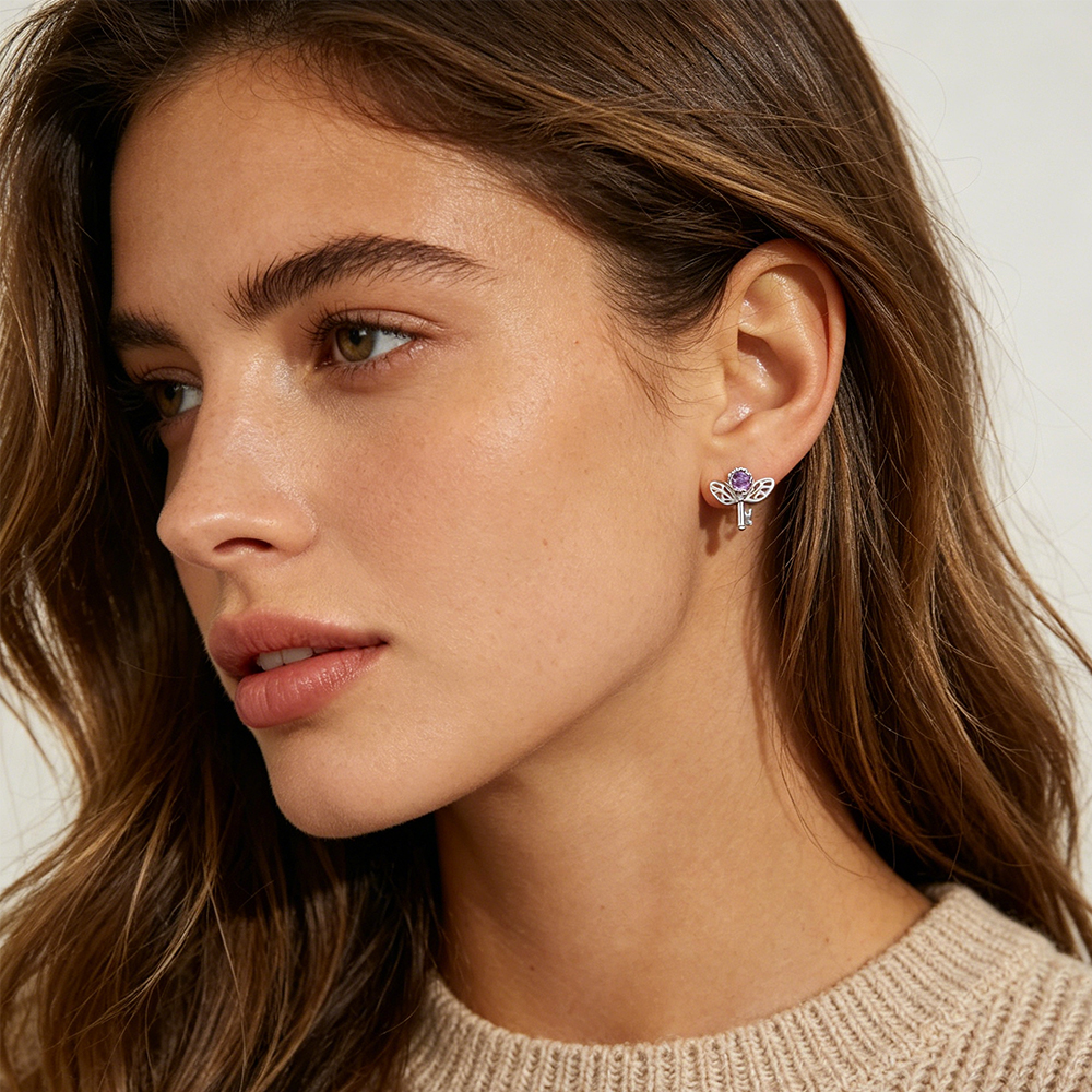 Retro Key Amethyst Stud Earrin - Formal Wear Jewelry For Women reseña y precio
