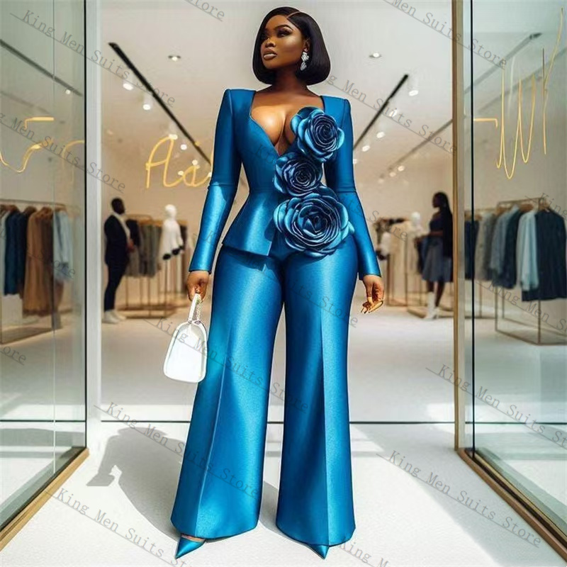 Blue Satin Women Suit Set 2 Pc - Women'S Formal Wear For A Wedding Guest reseña y precio