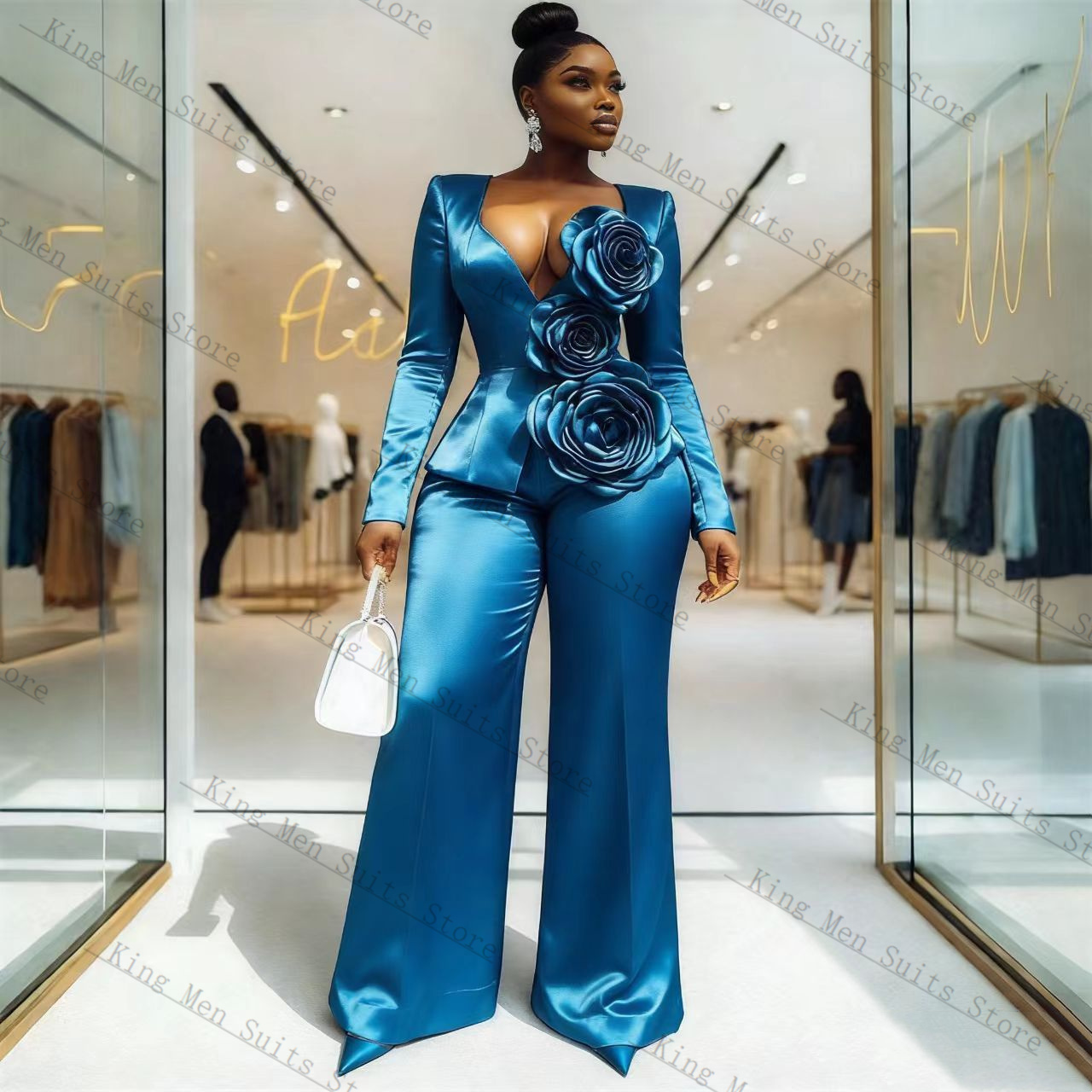 Blue Satin Women Suit Set 2 Pc - Women'S Formal Wear For A Wedding Guest reseña y precio