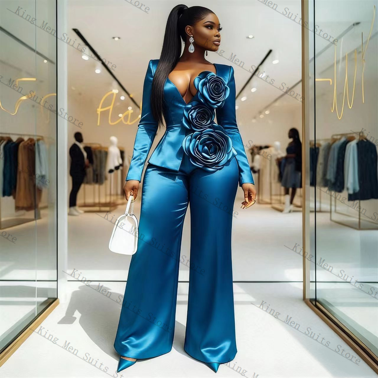 Blue Satin Women Suit Set 2 Pc - Women'S Formal Wear For A Wedding Guest reseña y precio