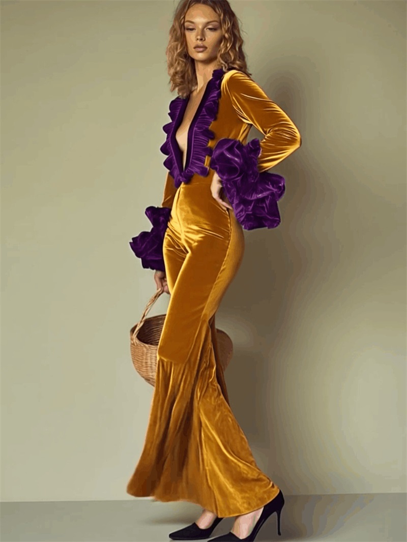 Yellow Purple Velvet Women Jum - Women'S Formal Wear For A Wedding Guest reseña y precio